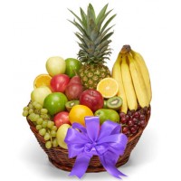 Premium Fruit Basket with Purple Bow