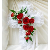 Red & White Satin Cross Pillow